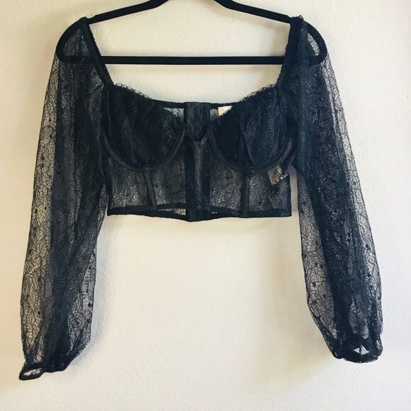 Beautiful witchy renaissance whimsygoth bra top long sleeve lace layering piece - Picture 1 of 6